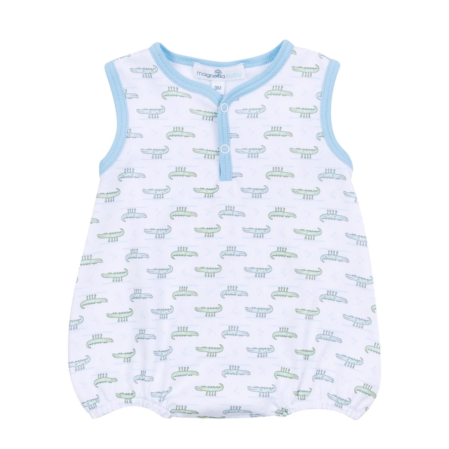 Magnolia Baby Alligator Pie Light Blue Printed Front Snap Sleeveless Bubble