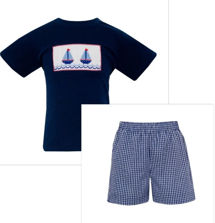 Anavini Sailboats Boy's Smocked Shorts Set
