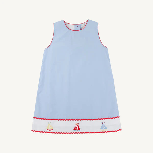Beaufort Bonnet Annie Apron Dress--Beale Street Blue/Worth Ave White/Sailboats