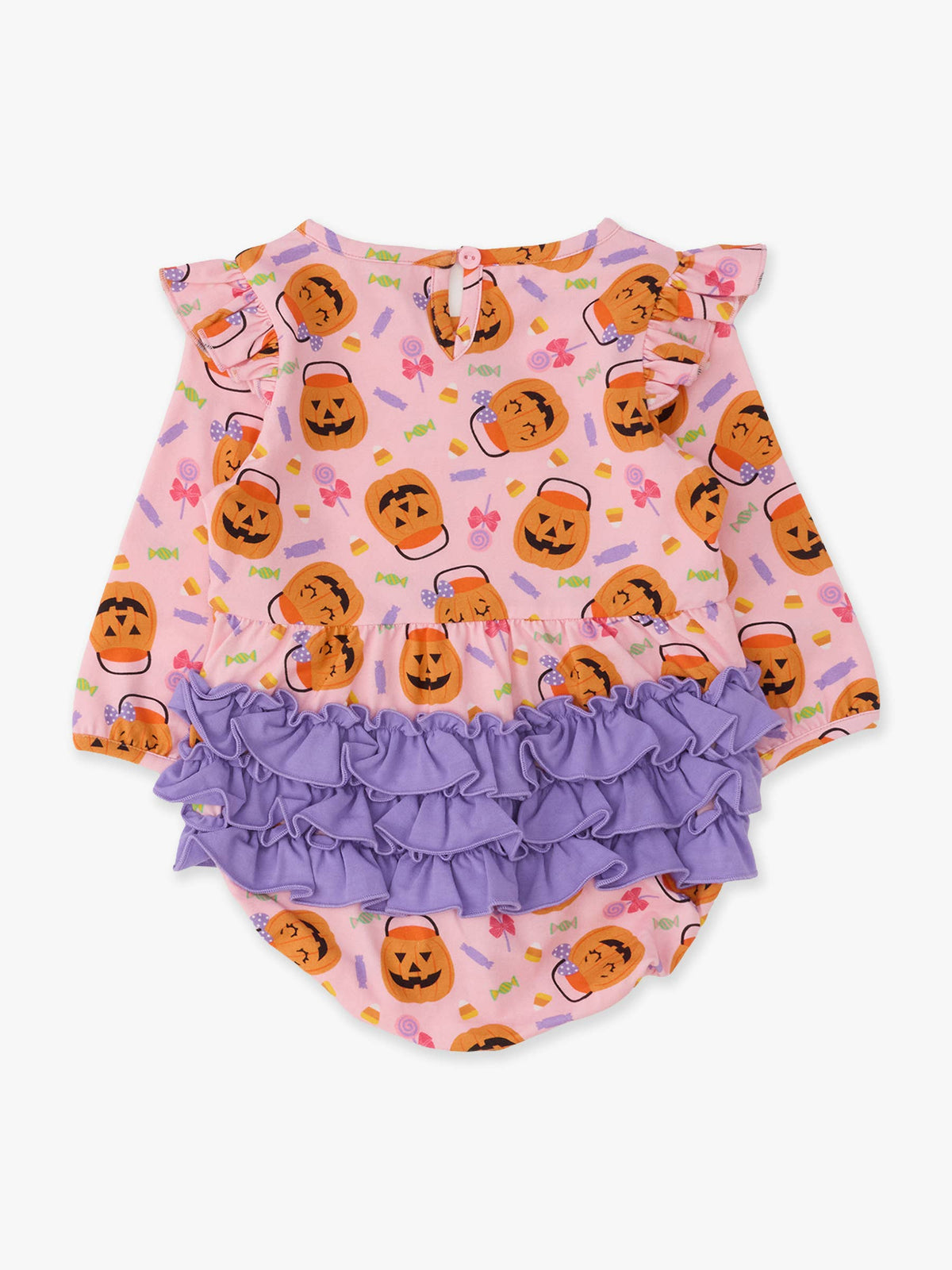 Rufflebutts Pumpkin Boo Crew Knit Long Sleeve Flutter Bubble Romper