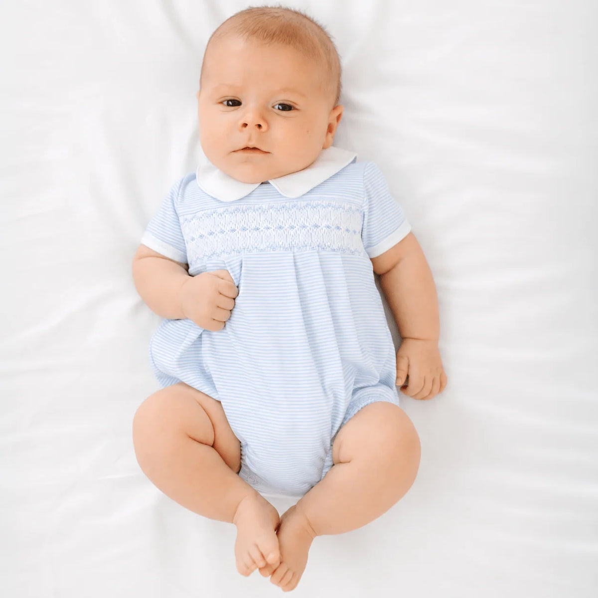 Magnolia Baby Benjamin Smocked Short Sleeve Bubble--Blue