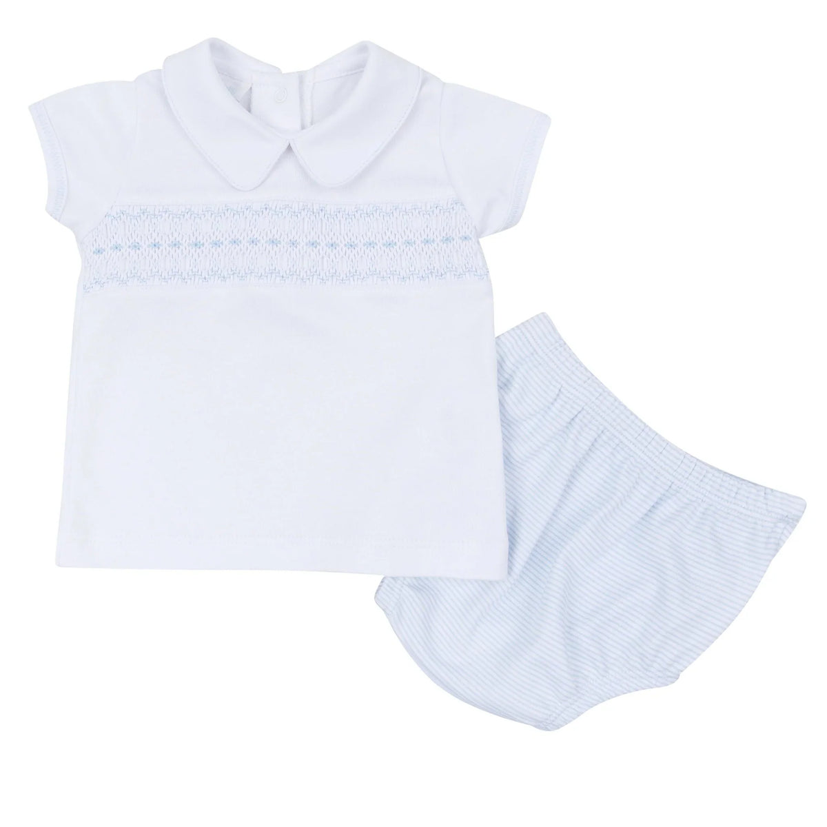 Magnolia Baby Benjamin Smocked Short Sleeve Diaper Cover Set--Blue