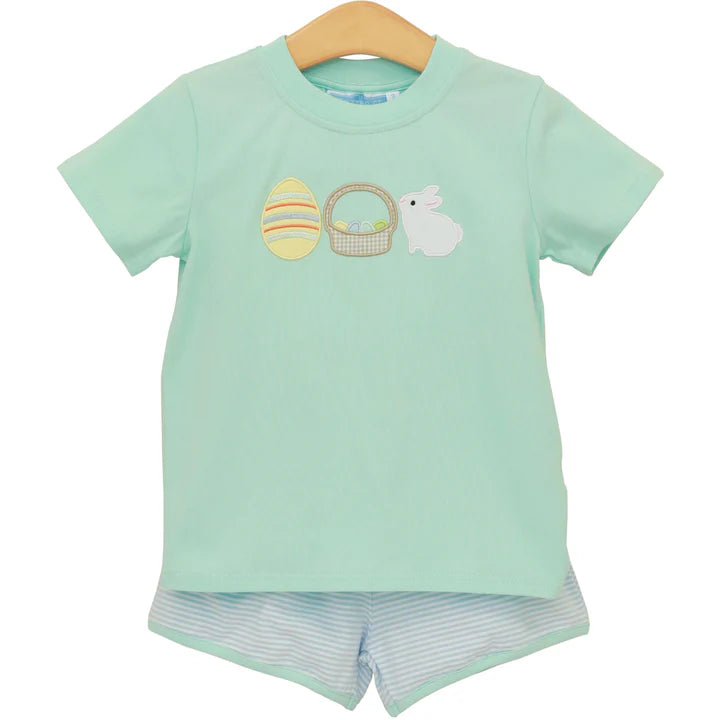 Trotter Street Bunnies & Baskets Short Set--Blue