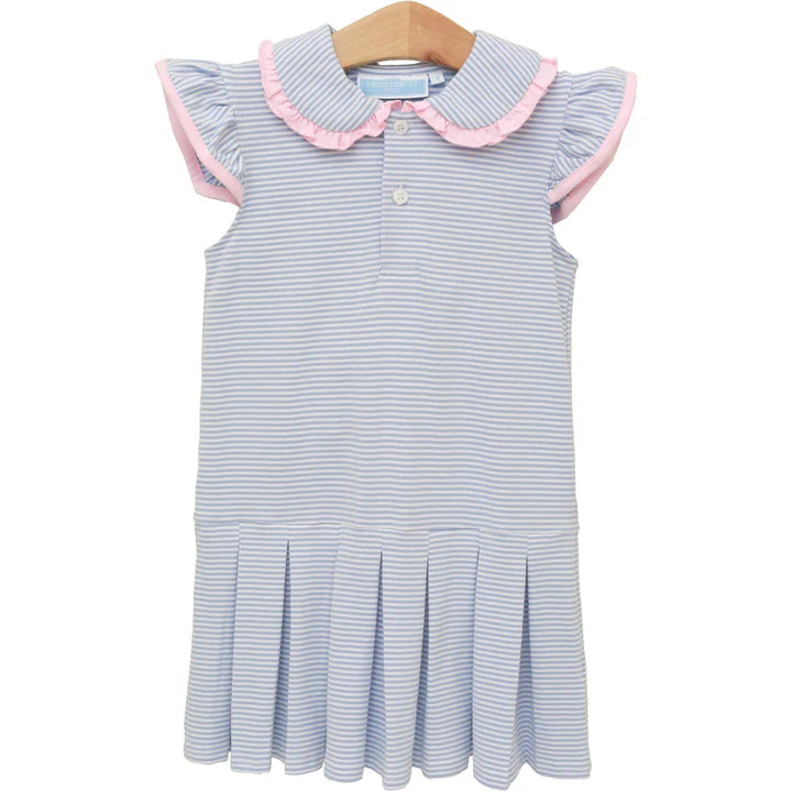 Trotter Street Camilla Dress- Dusty Blue Stripe/Light Pink