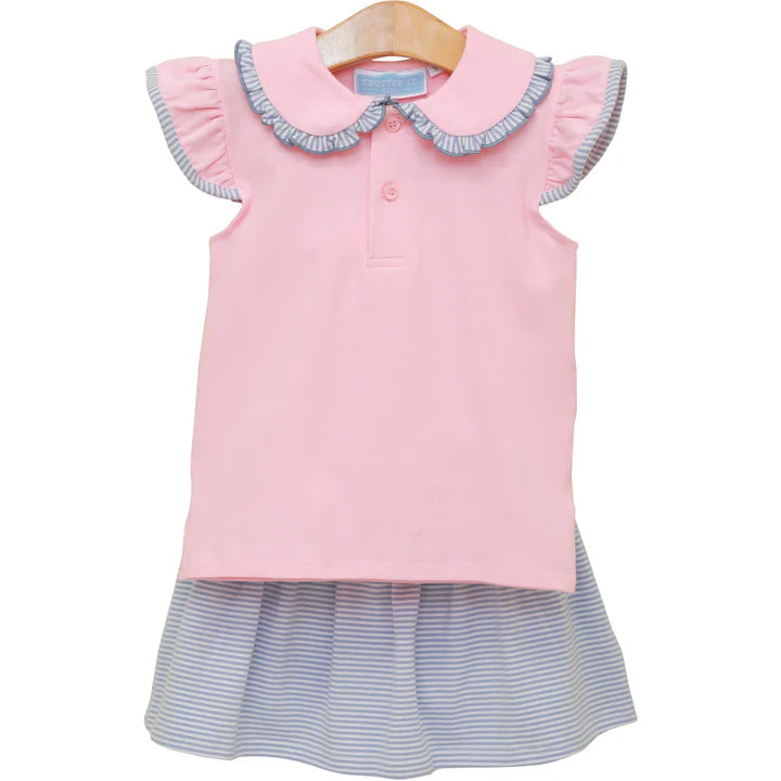 Trotter Street Camilla Skort Set--Light Pink/Dusty Blue Stripe
