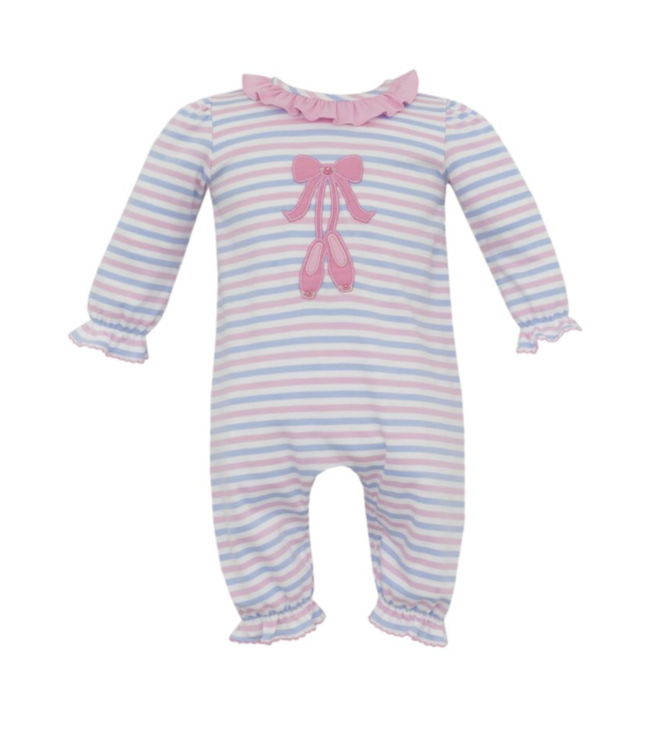 Claire and Charlie Ballet Pink and Blue Striped Longall/Romper