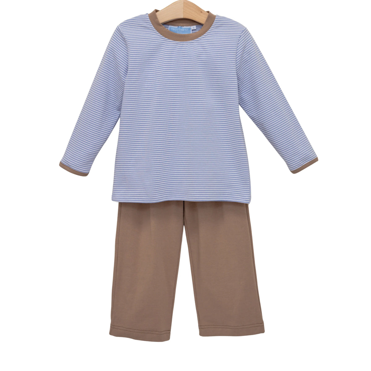 Trotter Street Miller Pant Set--Dusty Blue Stripe/Brown