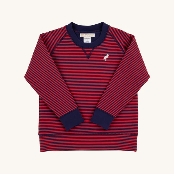 Beaufort Bonnet Cassidy Comfy Crewneck Richmond Red & Nantucket Navy Stripe with Palmetto Pearl Stork