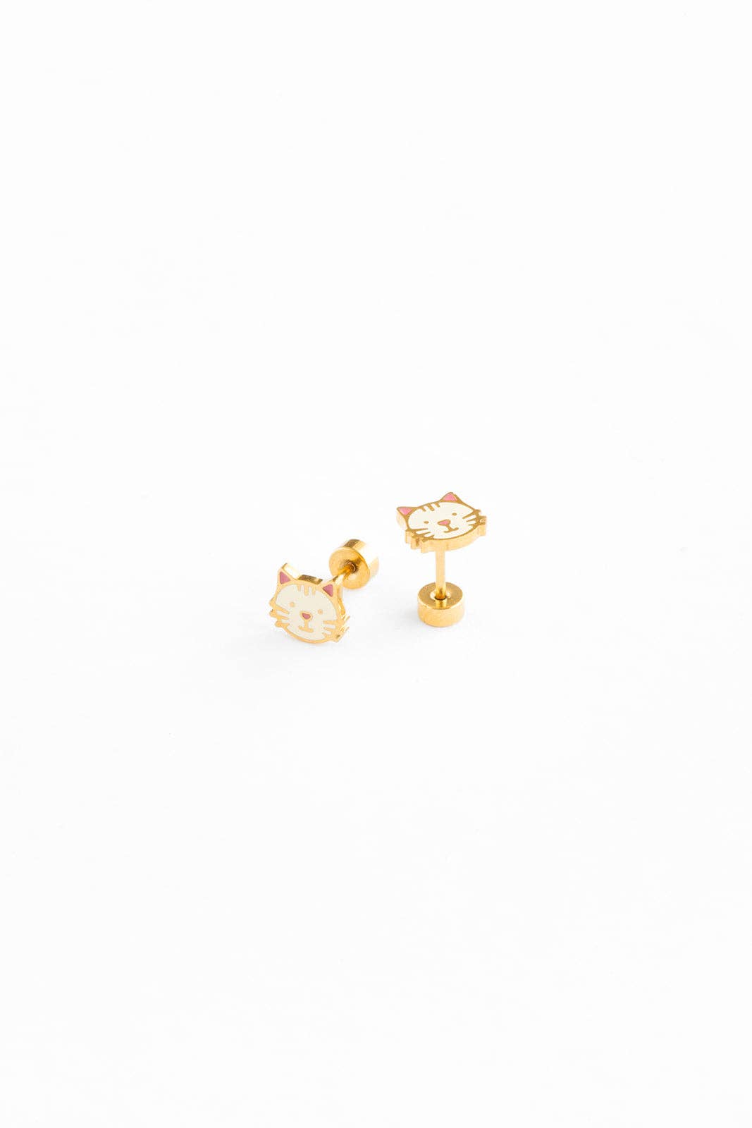 Pip Pop Post Cat Stud Earrings - Hypoallergenic, Flat Back, Girl Gift