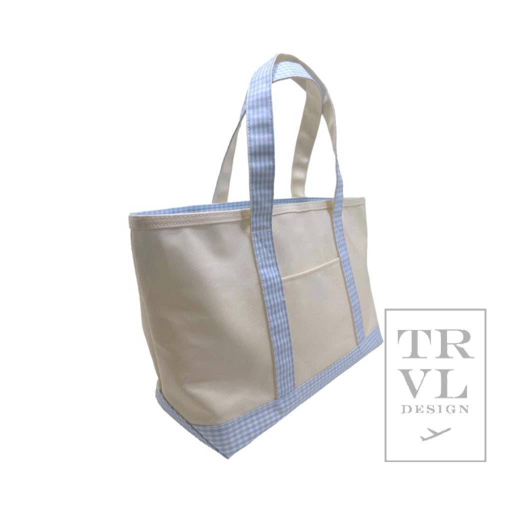 TRVL Design Medium Tote - Coated Canvas Gingham Mist Trim