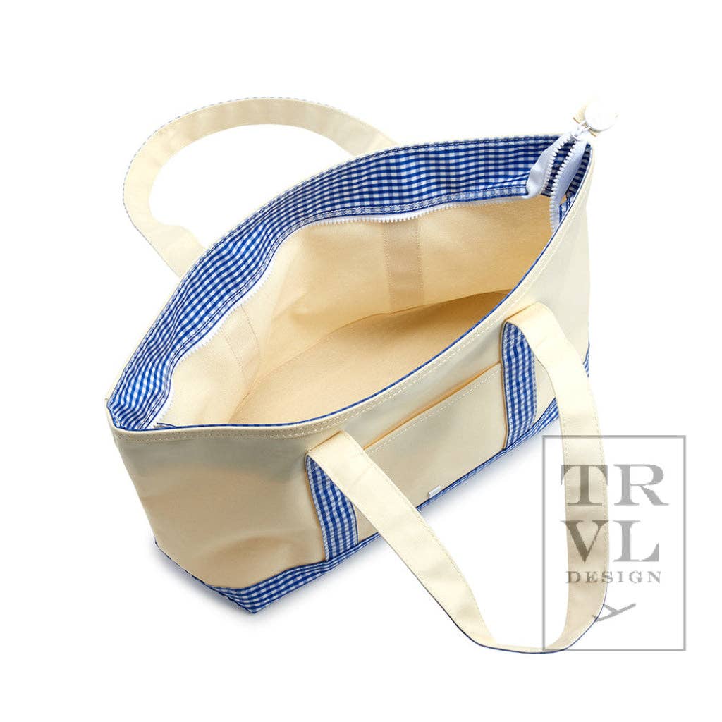 TRVL Design Medium Tote - Coated Canvas Gingham Sky Trim