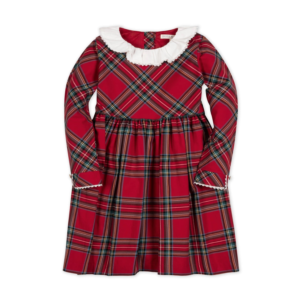 Hope and Henry Ruffle Collar Party Dress--Red Holiday Tartan