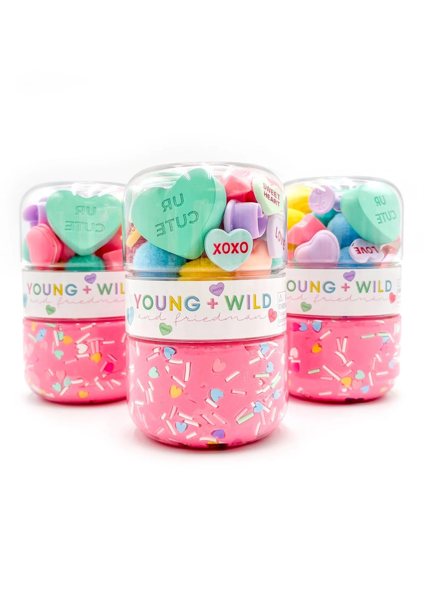 Young, Wild and Friedman Grab and Go Dough Jar--Pastel Hearts Pink