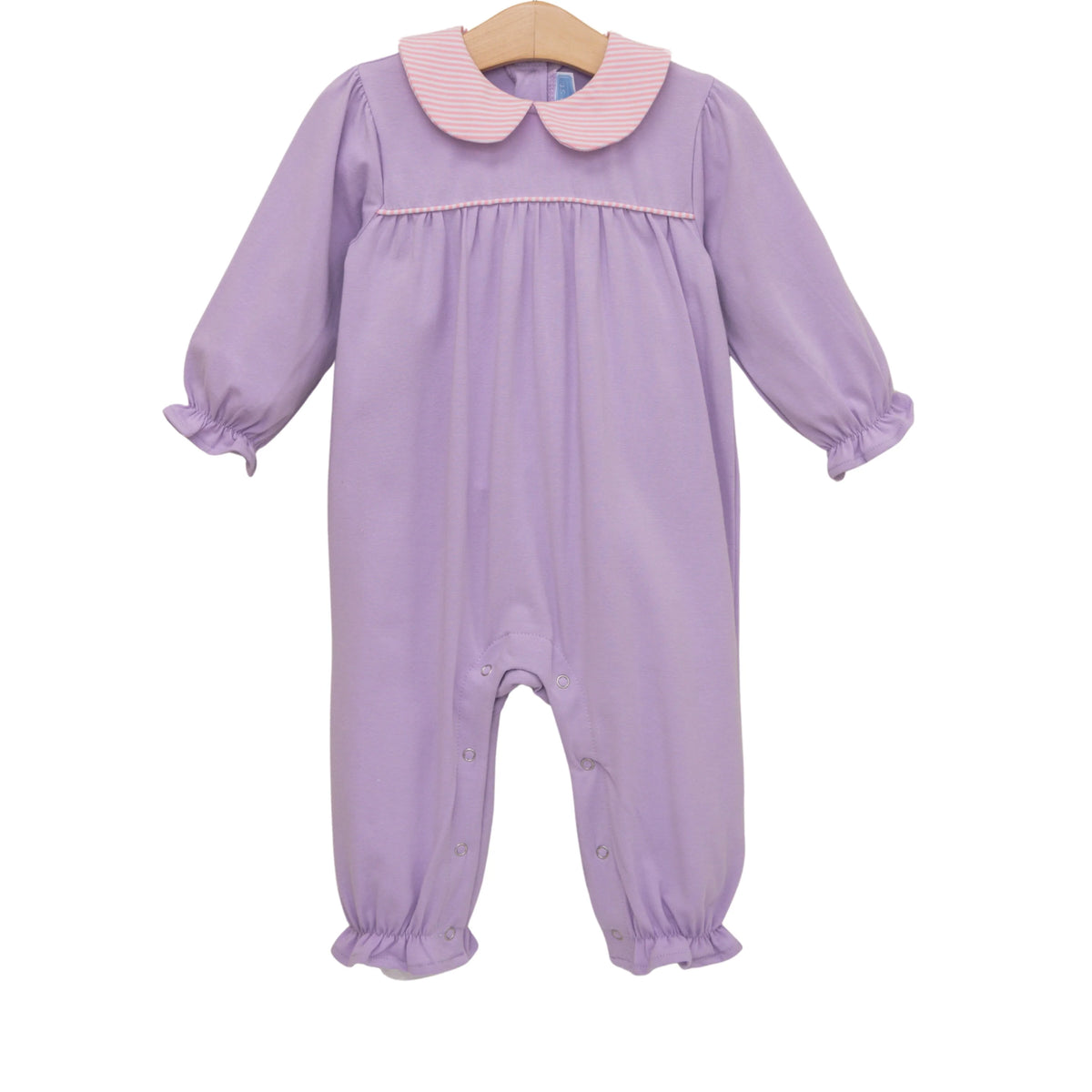 Trotter Street Abigail Romper--Lavender/Light Pink Stripe