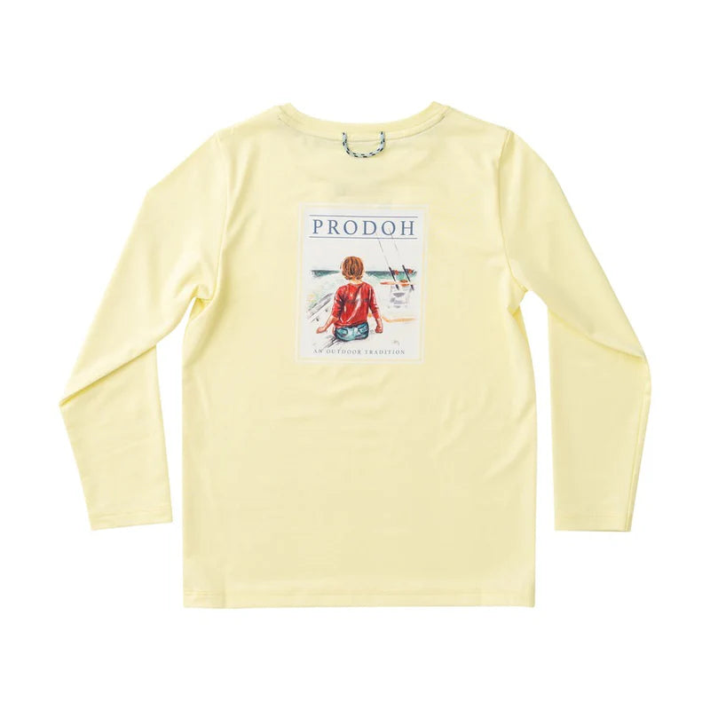 Prodoh Kids Pro Performance Long Sleeve T-Shirt--Yellow Pear--Fishing Boy