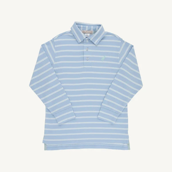 Beaufort Bonnet Prim and Proper Polo Long Sleeve-Sarasota Sky Stripe