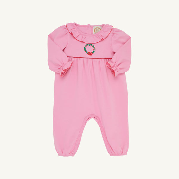 Beaufort Bonnet Long Sleeve Ramona Ruffle Romper--Hamptons Hot Pink/Kiawah Kelly Green/Wreath