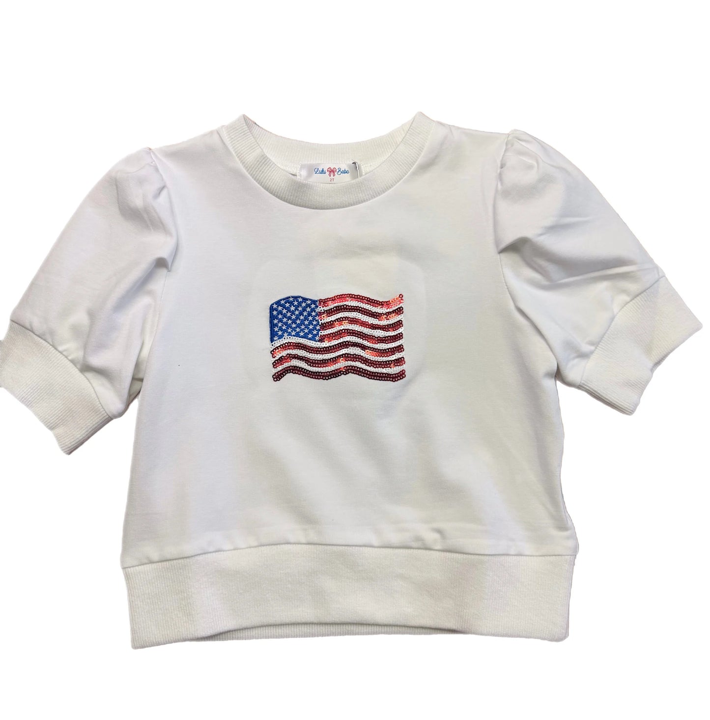 Lulu Bebe Lily Flag White Puff Sleeve Shirt