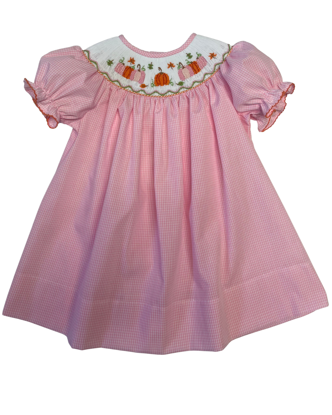 LuLu BeBe Emma Smocked Pink Gingham Pumpkin Bishop