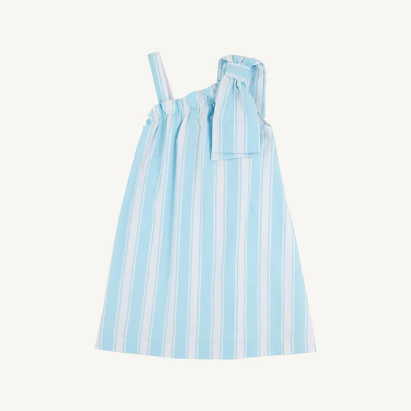 Beaufort Bonnet Maebelle Bow Dress--Belhaven Blue Ticking Stripe