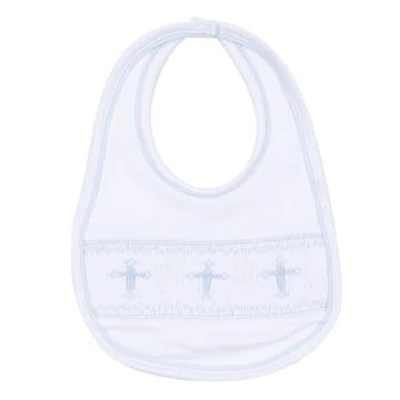 Magnolia Baby Forever Blessed Smocked Bib--White/Light Blue