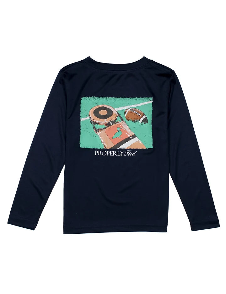 Properly Tied Boys Long Sleeve Performance--First Down River Blue