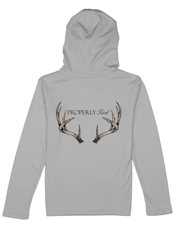 Properly Tied Boys Shade Performance Hoodie Vintage Antler--Ice Grey