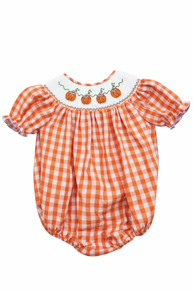 Sweet Dreams Pumpkin Smocked Orange Gingham Girl Bubble