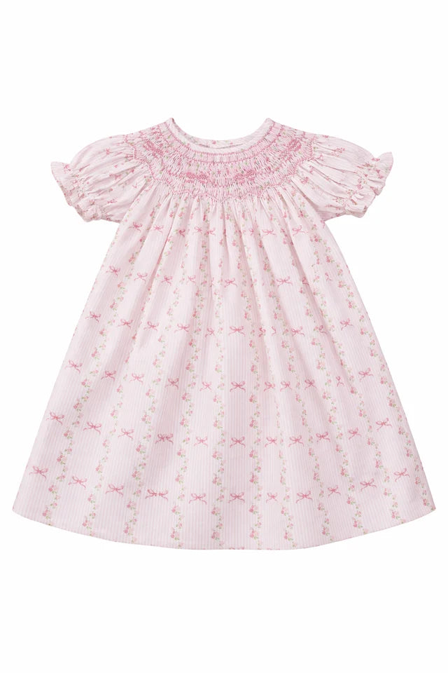 Sweet Dreams Britney Pink Stripe Bow Smocked Floral Dress