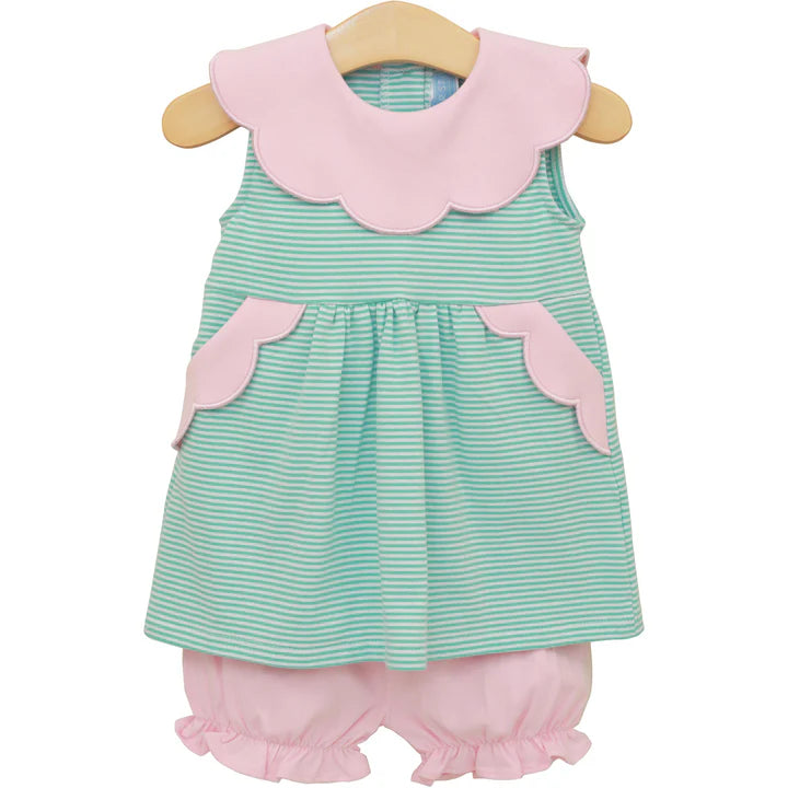 Trotter Street Penelope Bloomer Set- Mint Stripe/Light Pink