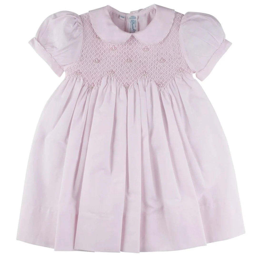 Feltman Brothers Pink Scalloped Pearl Smocked Dress