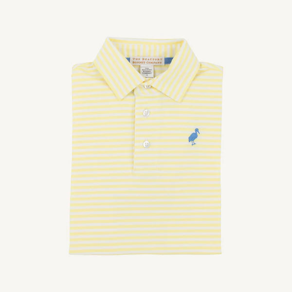 Beaufort Bonnet Prim and Proper Polo Onesie--Lake Worth Yellow Stripe