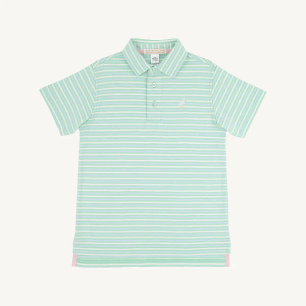 Beaufort Bonnet Prim and Proper Polo Sumner County Stripe (Grace Bay Green) with Multicolor Stork