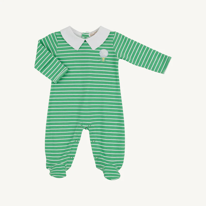 Beaufort Bonnet Rock Me Romper--Gibson Island Green Stripe/Worth Ave White/Golf