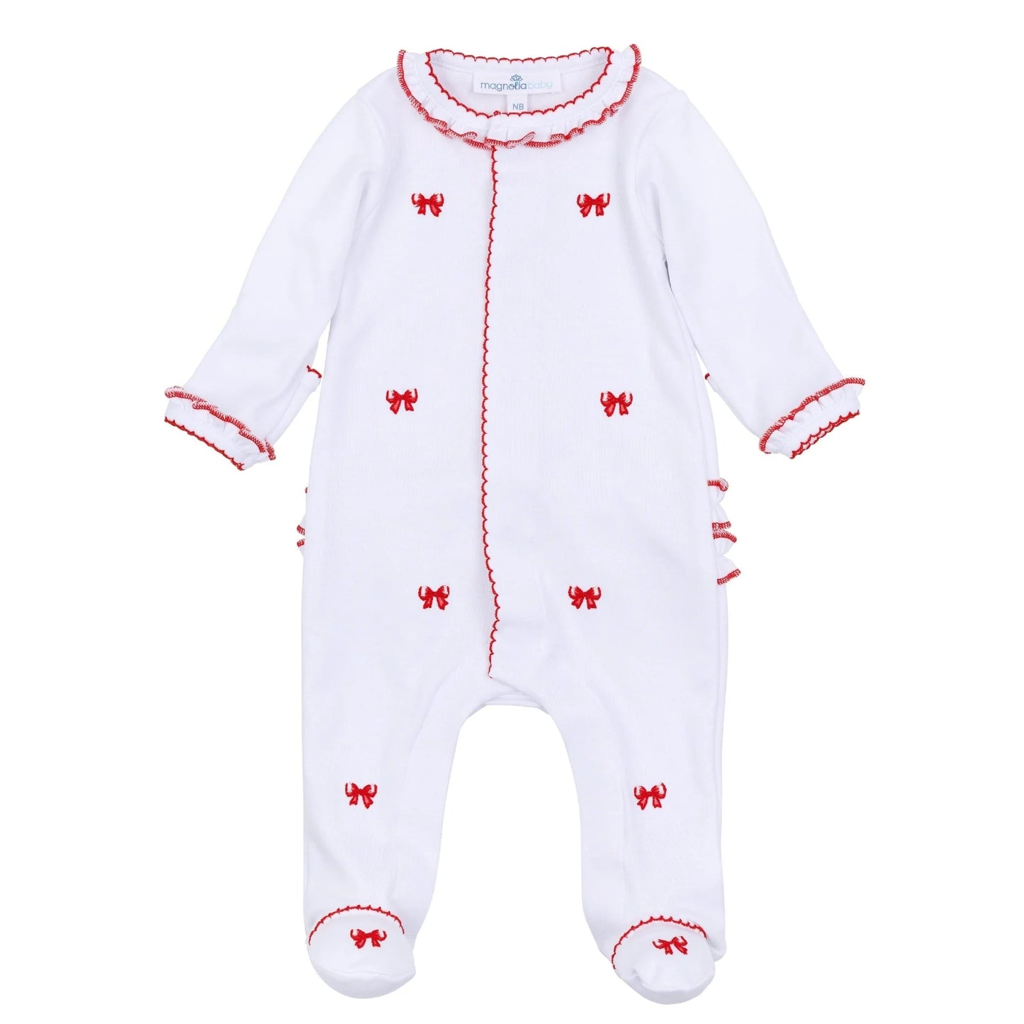 Magnolia Baby Scarlett Bows Scattered Ruffle Footie Red