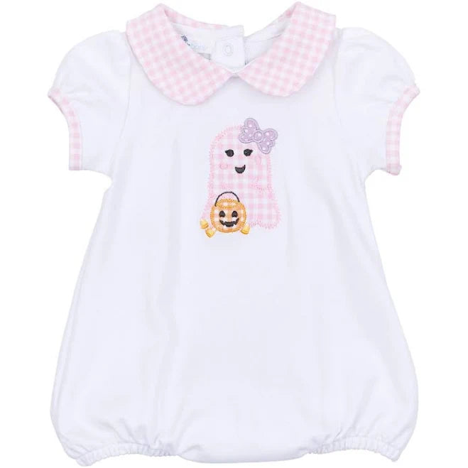 Magnolia Baby Boo Crew Applique Ruffle Short Sleeve Bubble Pink