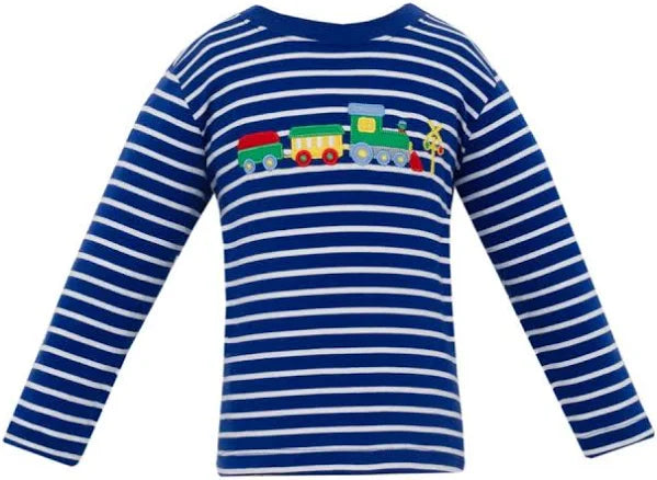 Claire and Charlie Train Royal Blue Knit Stripe Boys Long Sleeve T-Shirt
