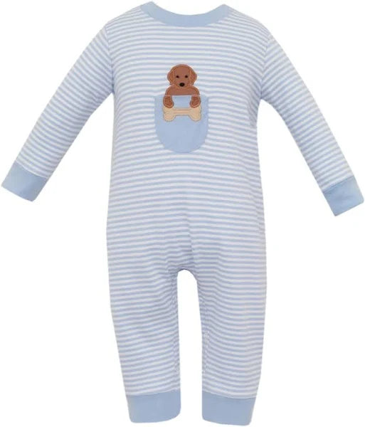 Claire and Charlie Labs Blue Knit Stripe Boys Long Sleeve Romper