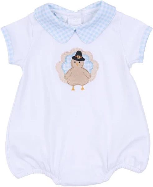 Magnolia Baby Pilgrim Pals Applique Collared Short Sleeve Bubble Light Blue