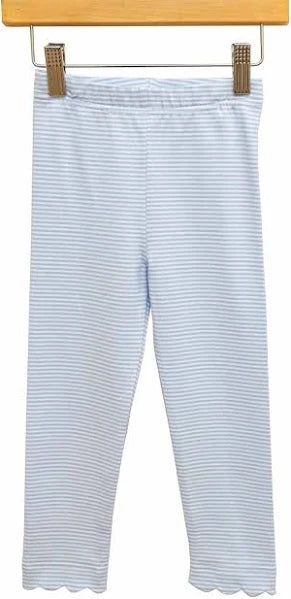 Trotter Street Scallop Leggings- Light Blue Stripe
