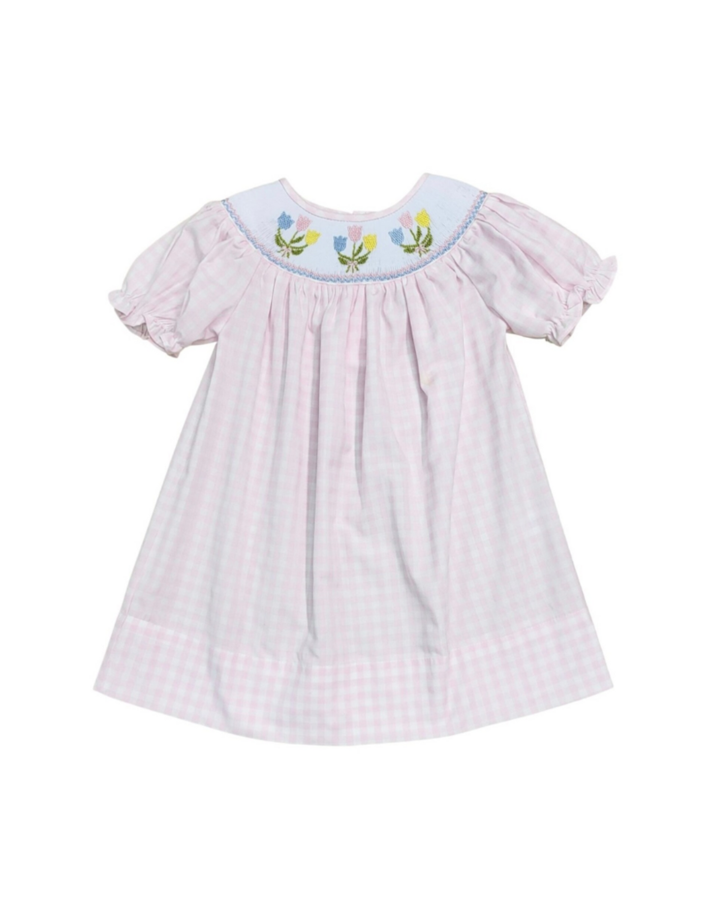 Sweet Dreams Pink Gingham Smocked Tulip Bishop