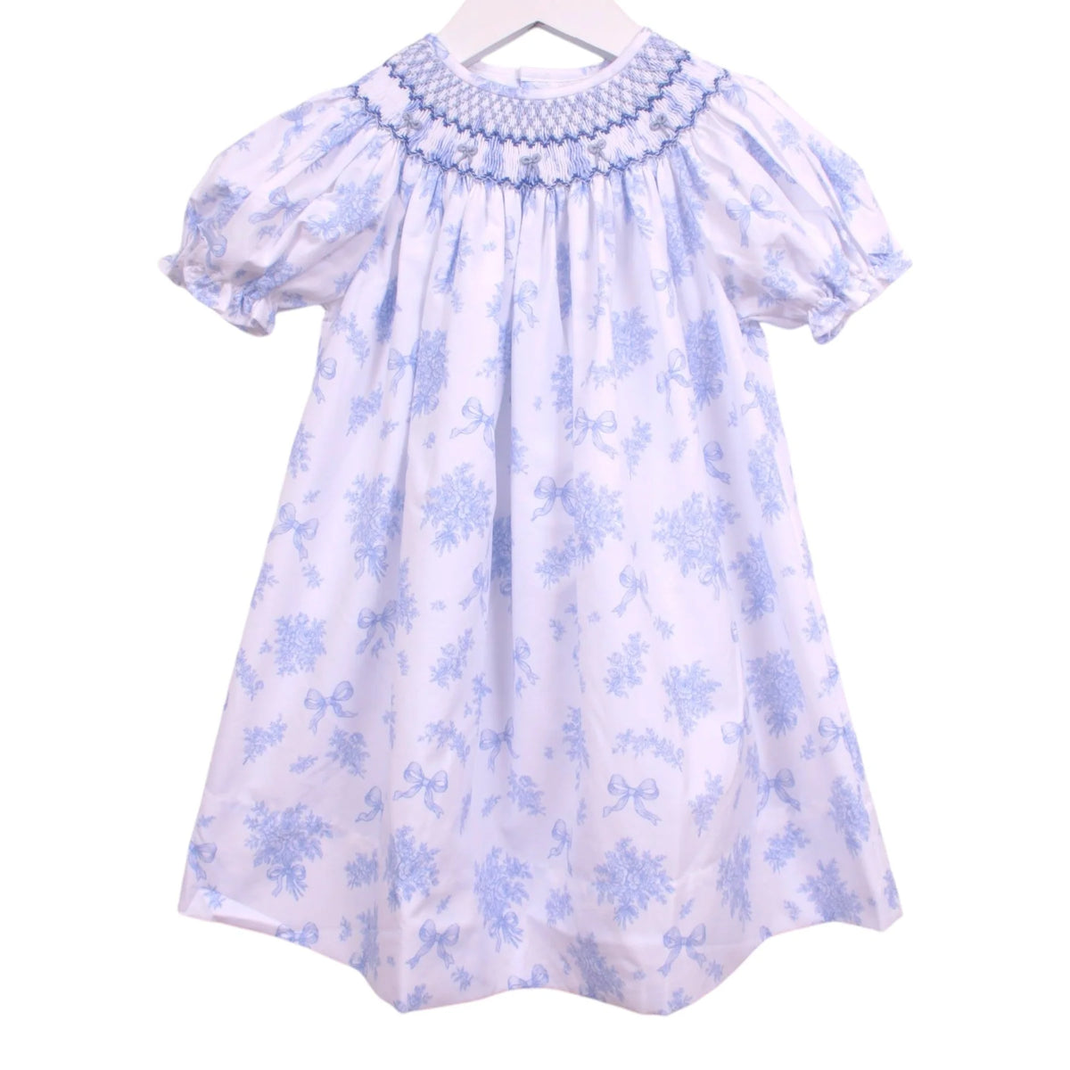 Sweet Dreams Evelyn White/Blue Floral Print Smocked Dress