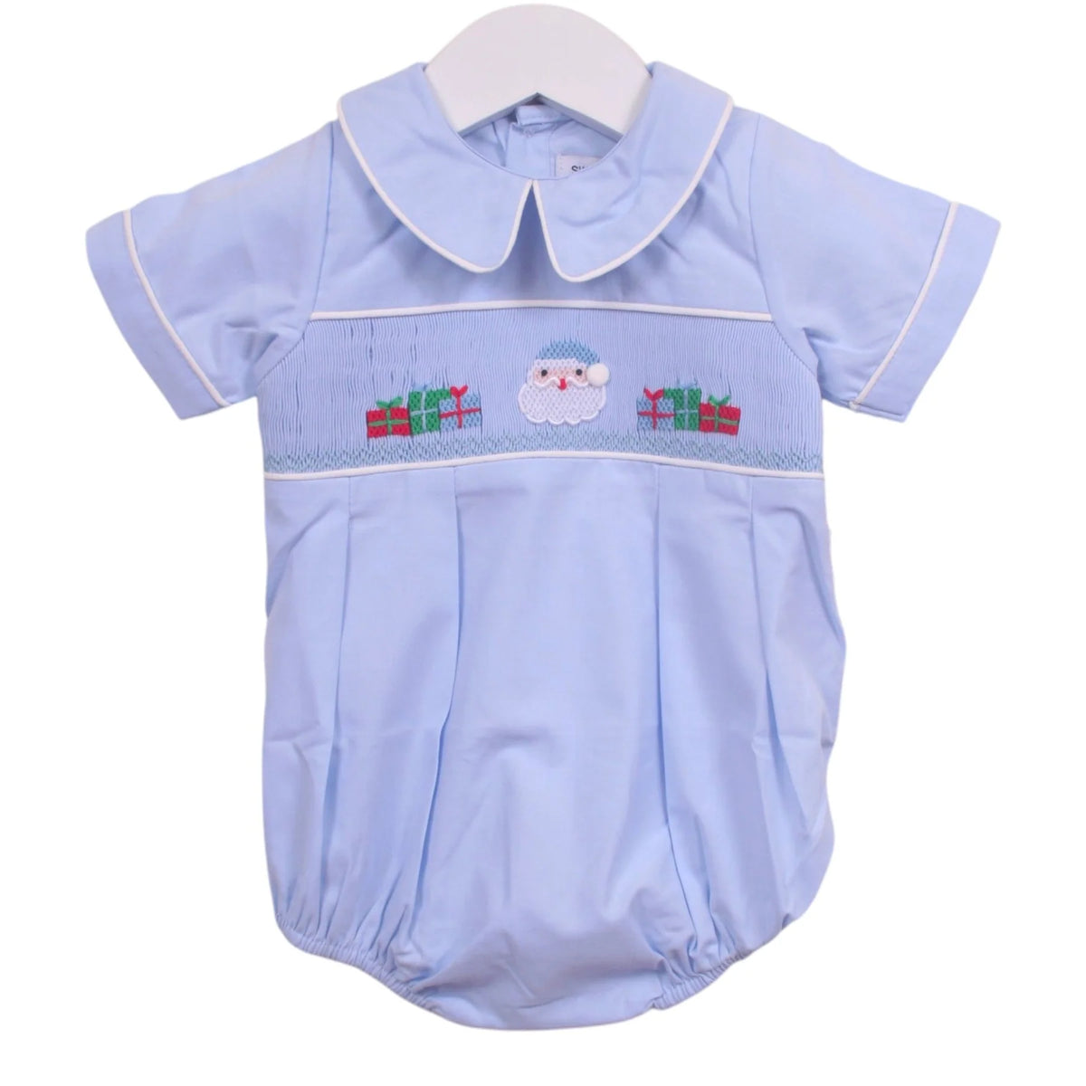 Sweet Dreams Santa and Presents Blue Smocked Bubble