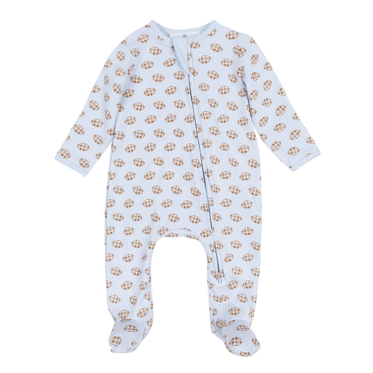 Magnolia Baby Tiny Tailgater Print Zip Footie--Light Blue