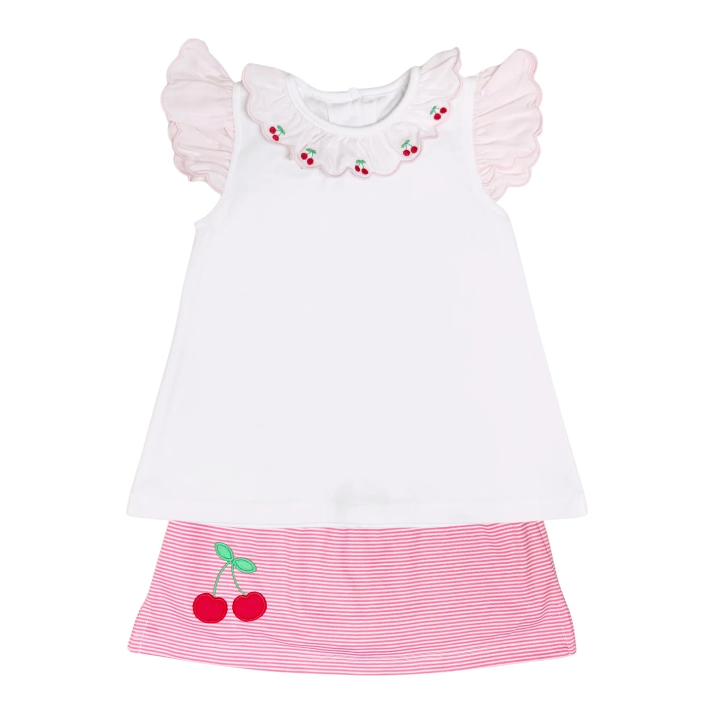 Zuccini Cherries Scalloped Angel Skort Set, White Knit