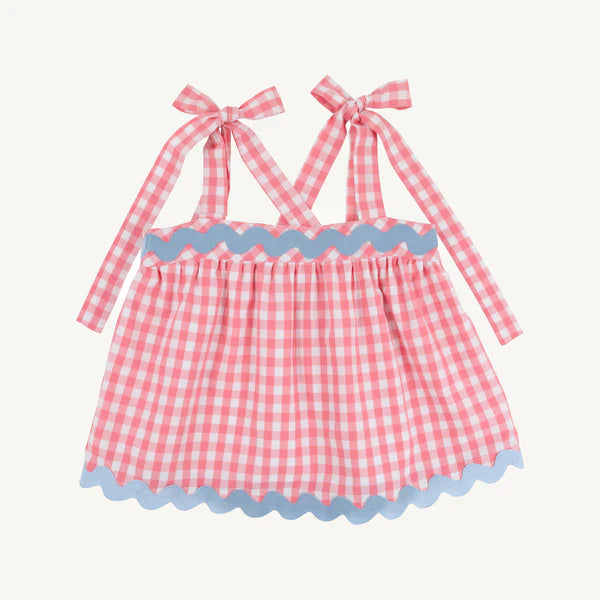 Beaufort Bonnet Tyler Tie Top--Parrot Cay Coral Check/Beale Street Blue