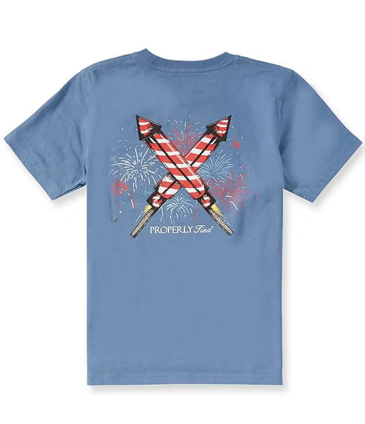 Properly Tied Boys Short Sleeve Tee--Firecracker--Space Blue