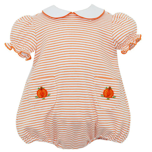 Petit Bebe Pumpkin Orange and White Stripe Knit Bubble