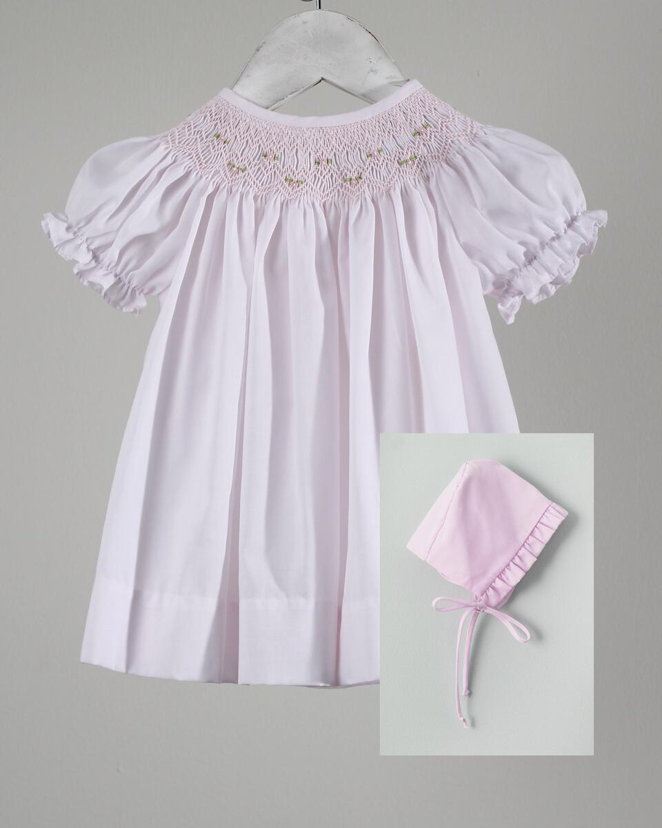 Baby Blessings Light Pink Geometric Iris Dress with Bonnet