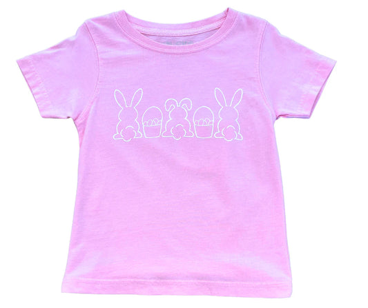 Mustard and Ketchup Kids Short Sleeved Light Pink Bunnies and Baskets Trio